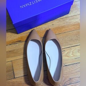 Stuart Weitzman Pointed-Toe Tan Leather Flats